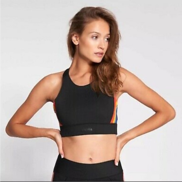 Adidas x Farm Rio Black Stripe Multi Sports Bra Crop Top - Picture 2 of 15